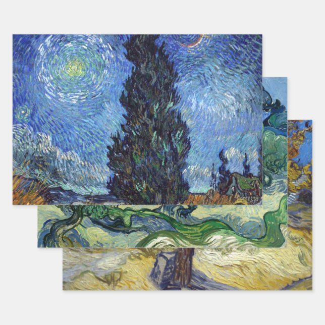 Van Gogh Road With Cypresses Impressionism Wrapping Paper Sheet (Set)