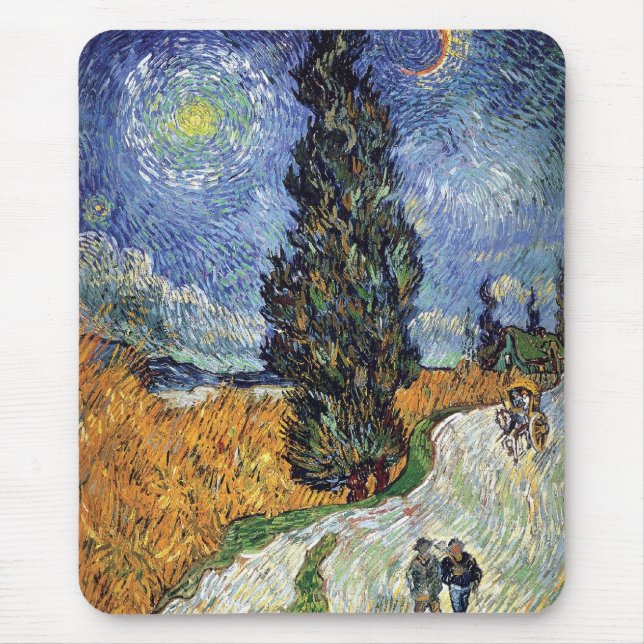 Van Gogh - Road With Cypresses Mouse Mat (Front)
