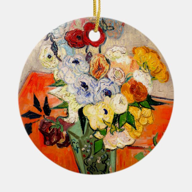 Van Gogh Roses and Anemones Ceramic Tree Decoration (Front)