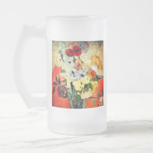 Van Gogh Roses and Anemones Frosted Glass Beer Mug