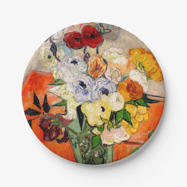 Van Gogh Roses and Anemones Paper Plate (Front)