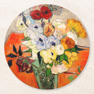 Van Gogh Roses and Anemones Round Paper Coaster