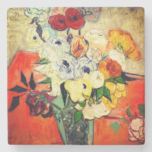 Van Gogh Roses and Anemones Stone Coaster (Front)