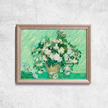 Van Gogh Roses Old Art Famous Wall Poster<br><div class="desc">Poster of Vincent Van Gogh,  Roses,  1890. Old famous painting with white flowers on a jar and a green tone in a postimpressionist style. CCO license,  public domain art.</div>