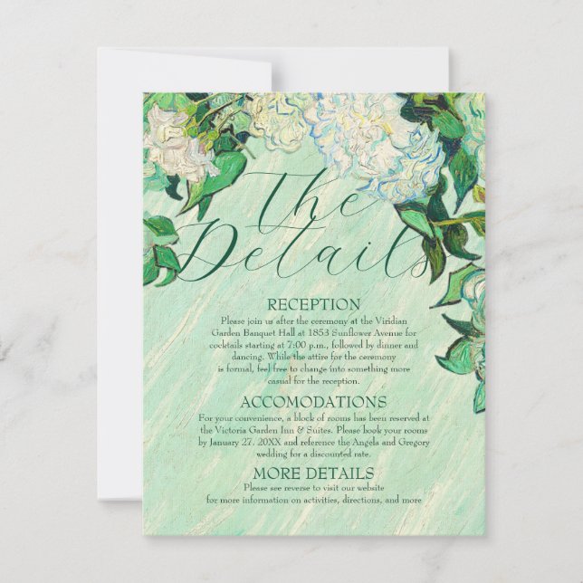 Van Gogh Roses Wedding Details Card (Front)