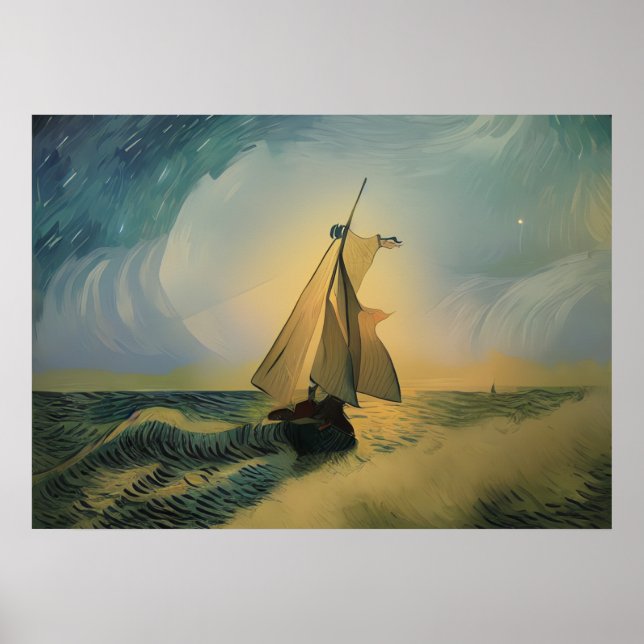 Van Gogh Sailor Boat in the Ocean Poster (Front)