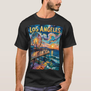 Van Gogh Santa Monica Pier Los Angeles Colourful T-Shirt
