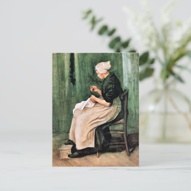 Van Gogh. Scheveningen Woman Sewing, Postcard (Standing Front)