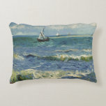 Van Gogh Seascape at Saintes Maries de la Mer Decorative Cushion<br><div class="desc">Seascape at Saintes Maries de la Mer by Vincent van Gogh is a vintage fine art post impressionism nautical painting featuring sailboats on the ocean with gentle waves. About the artist: Vincent Willem van Gogh was a Post-Impressionist painter whose work was most noteable for its rough beauty, emotional honesty, and...</div>