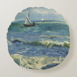 Van Gogh Seascape at Saintes Maries de la Mer Round Cushion<br><div class="desc">Seascape at Saintes Maries de la Mer by Vincent van Gogh is a vintage fine art post impressionism nautical painting featuring sailboats on the ocean with gentle waves. About the artist: Vincent Willem van Gogh was a Post-Impressionist painter whose work was most noteable for its rough beauty, emotional honesty, and...</div>