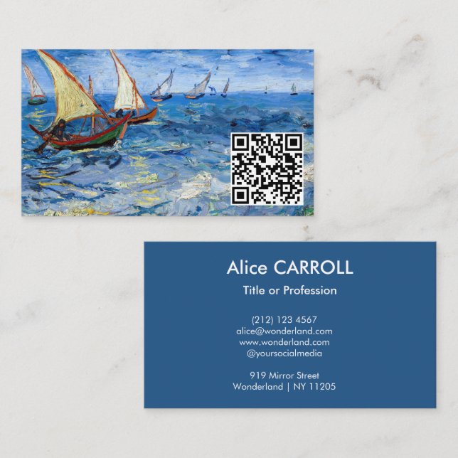 Van Gogh - Seascape at Saintes-Maries - QR Code Business Card (Front/Back)