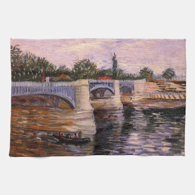 Van Gogh Seine River with Pont del Grande Jette Tea Towel (Horizontal)
