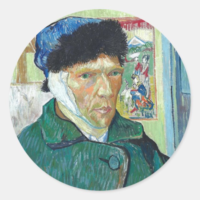 Van Gogh Self-portrait Bandaged Ear Art Painting Classic Round Sticker (Front)