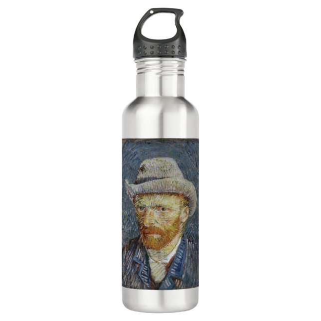Van Gogh Self Portrait Grey Felt Hat Painting Art 710 Ml Water Bottle (Front)