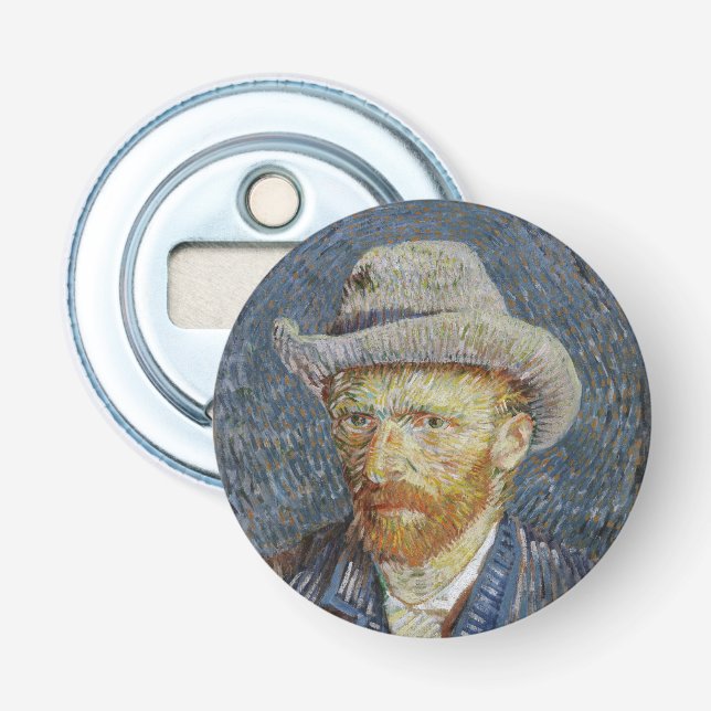 Van Gogh Self Portrait Grey Felt Hat Painting Art Bottle Opener (Front)