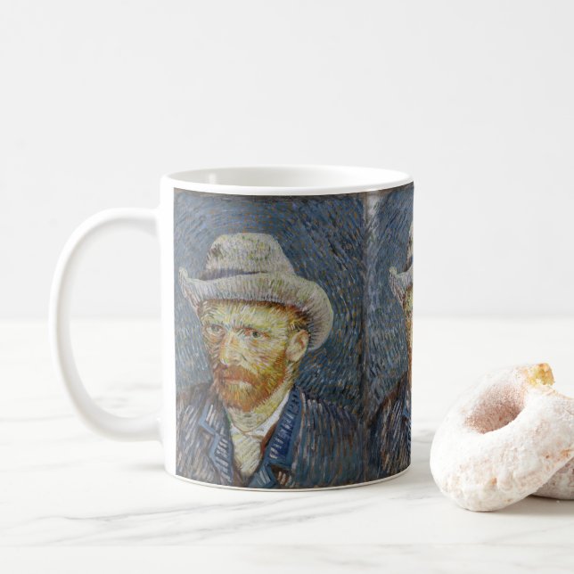 Van Gogh Self Portrait Grey Felt Hat Painting Art Coffee Mug (With Donut)