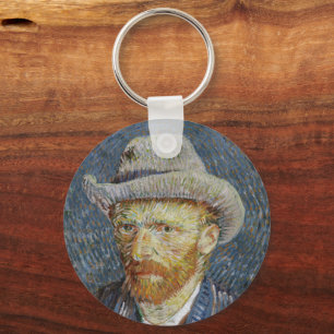 Van Gogh Self Portrait Grey Felt Hat Painting Art Key Ring