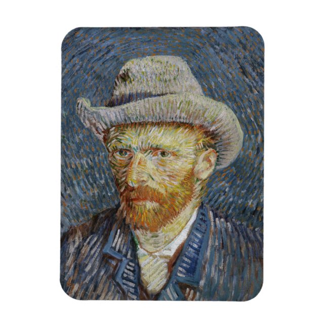 Van Gogh Self Portrait Grey Felt Hat Painting Art Magnet (Vertical)