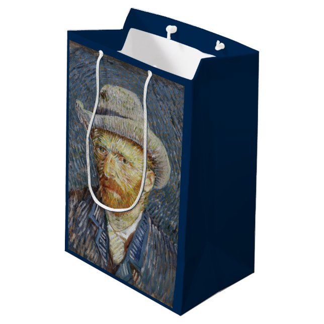 Van Gogh Self Portrait Grey Felt Hat Painting Art Medium Gift Bag (Back Angled)