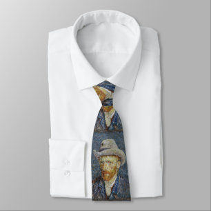 Van Gogh Self Portrait Grey Felt Hat Painting Art Tie