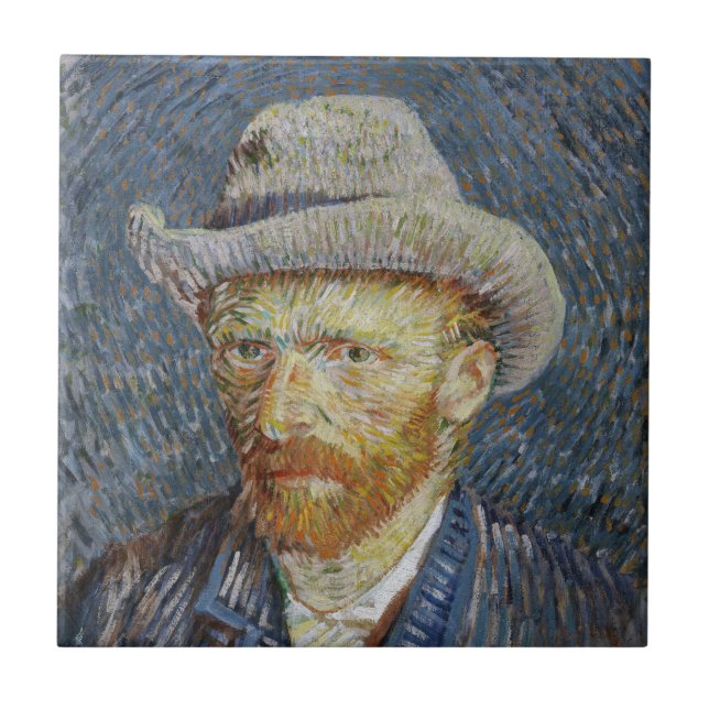Van Gogh Self Portrait Grey Felt Hat Painting Art Tile (Front)