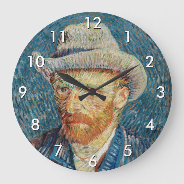 Van Gogh - Self Portrait with a Grey Felt Hat Large Clock (Front)