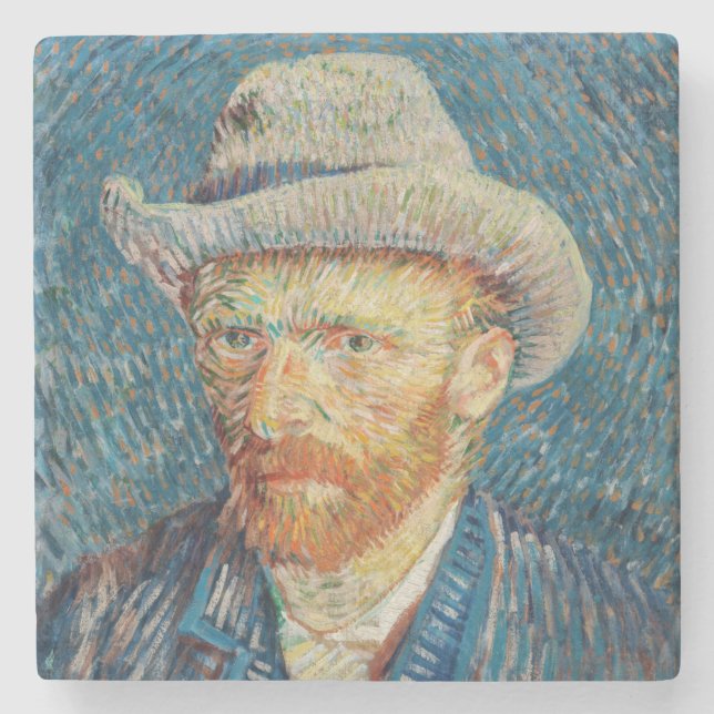Van Gogh - Self Portrait with a Grey Felt Hat Stone Coaster (Front)