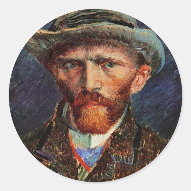 Van Gogh; Self Portrait with Grey Felt Hat Classic Round Sticker (Front)