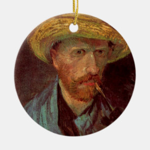 Van Gogh Self Portrait with Straw Hat and Pipe Ceramic Tree Decoration