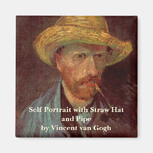 Van Gogh Self Portrait with Straw Hat and Pipe Magnet