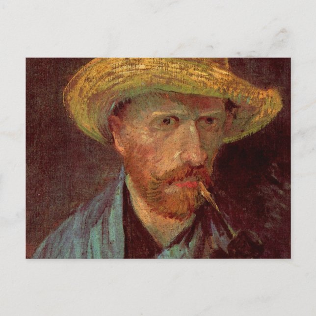Van Gogh Self Portrait with Straw Hat and Pipe Postcard (Front)