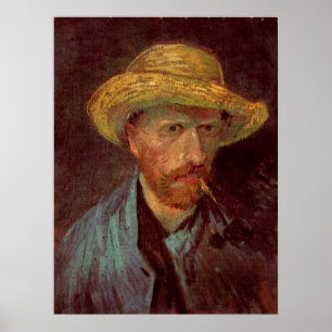 Van Gogh Self Portrait with Straw Hat and Pipe Poster