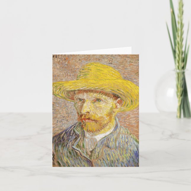 Van Gogh Self Portrait with Straw Hat Note Card (Front)