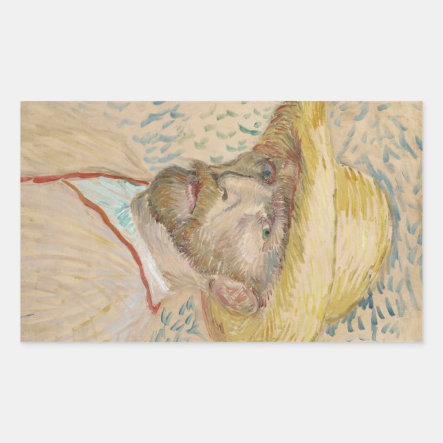Van Gogh Self-portrait with straw hat Rectangular Sticker (Front)