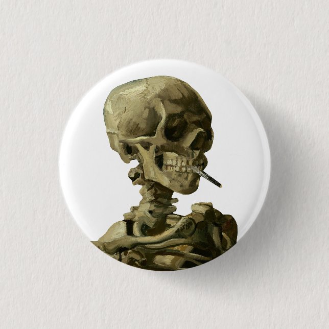 Van Gogh, Skeleton with a burning cigarette 3 Cm Round Badge (Front)