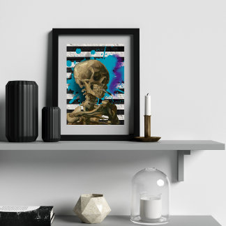Van Gogh Skeleton with Burning Cigarette Pop Art Poster