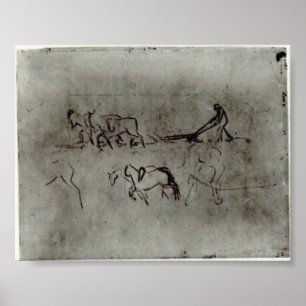 Van Gogh - Sketches of Peasant Plowing with Horses Poster