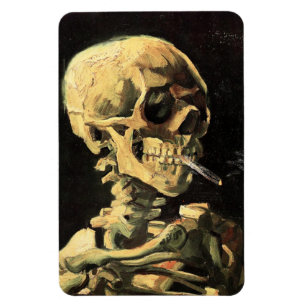 Van Gogh Skull with Burning Cigarette Magnet