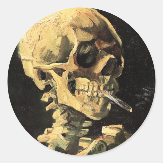 Van Gogh Skull with Burning Cigarette Magnet Classic Round Sticker (Front)