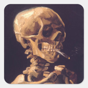 Van Gogh: Skull with Burning Cigarette Square Sticker
