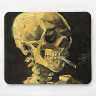 Van Gogh Skull with Burning Cigarette, Vintage Art Mouse Mat