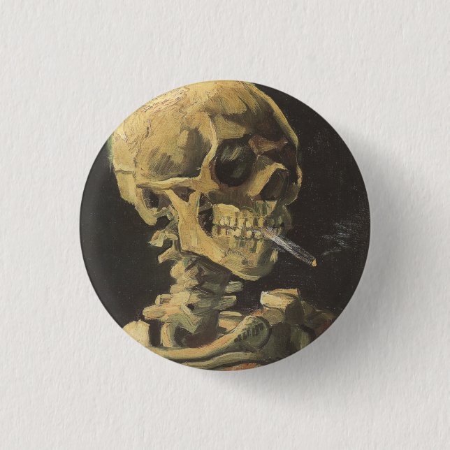 VAN GOGH - Skull with cigarette 1885 3 Cm Round Badge (Front)