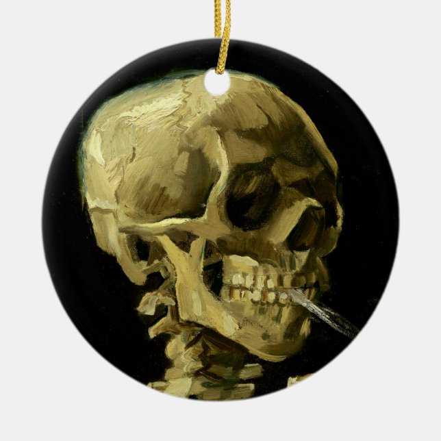 Van Gogh Smoking Skeleton Ceramic Tree Decoration (Front)