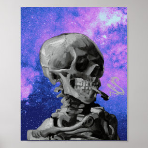Van Gogh smoking Skeleton remastered with galaxy   Poster
