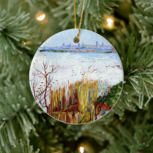 Van Gogh-Snowy Landscape with Arles in Background Ceramic Tree Decoration