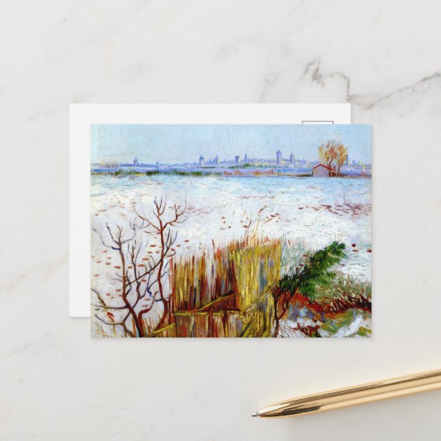 Van Gogh-Snowy Landscape with Arles in Background Postcard (Front/Back In Situ)