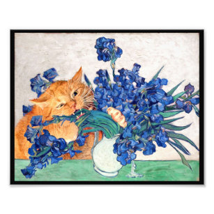 Van Gogh Spoof Art Print Cat Eating Irises Poster