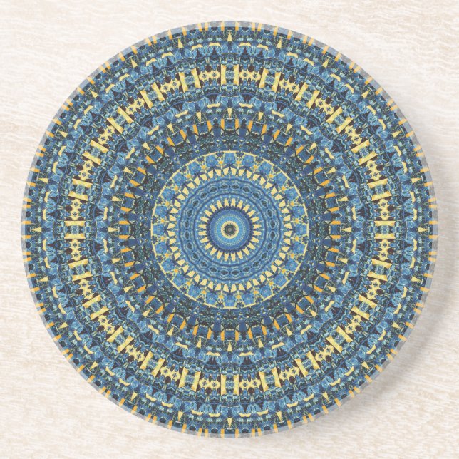 Van Gogh Starry Night Abstract Groovy Boho Mandala Coaster (Front)