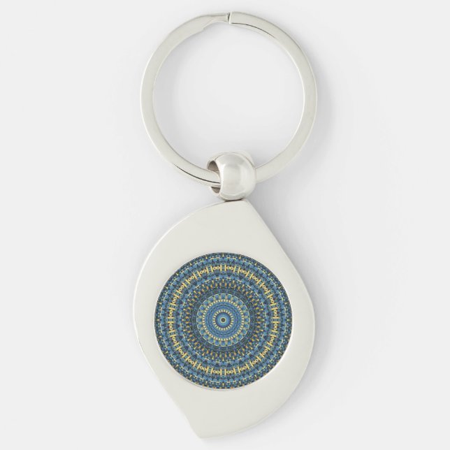 Van Gogh Starry Night Abstract Groovy Boho Mandala Key Ring (Front)