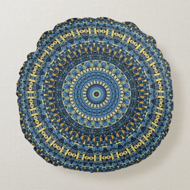 Van Gogh Starry Night Abstract Groovy Boho Mandala Round Cushion (Front)